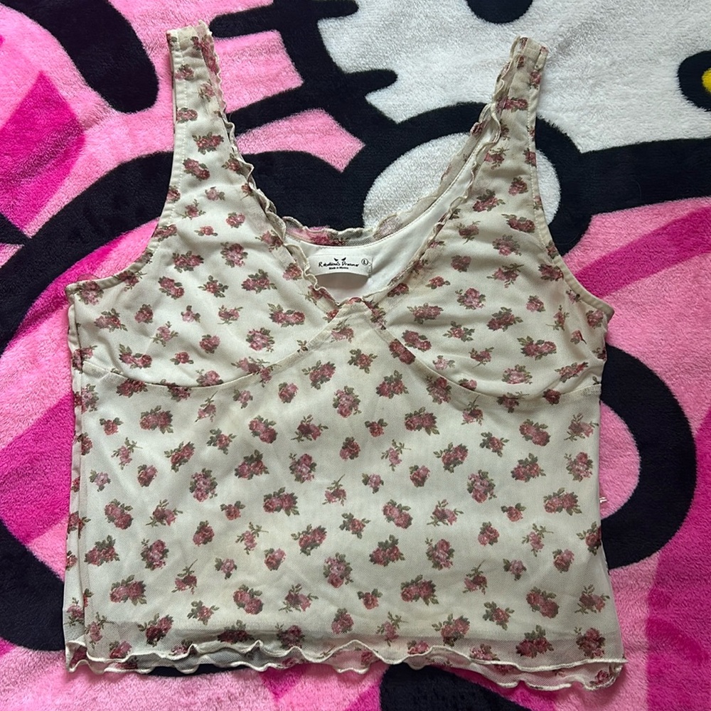 Cream Floral Tank Top